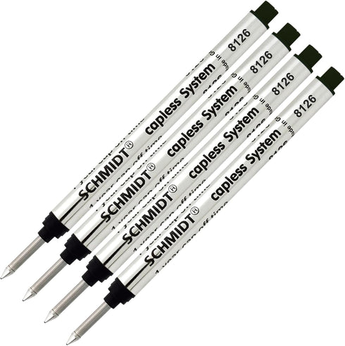 Schmidt 4 Pack 8126 Long Version Capless Rollerball Refill, Black Ink
