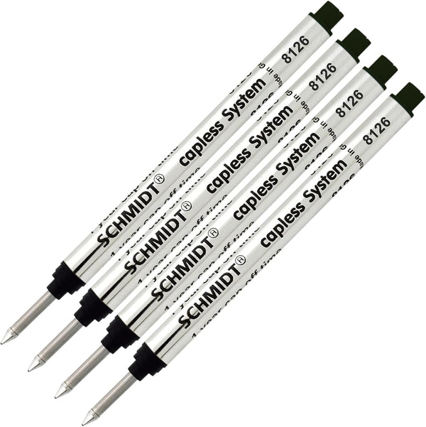 Schmidt 4 Pack 8126 Long Version Capless Rollerball Refill, Black Ink