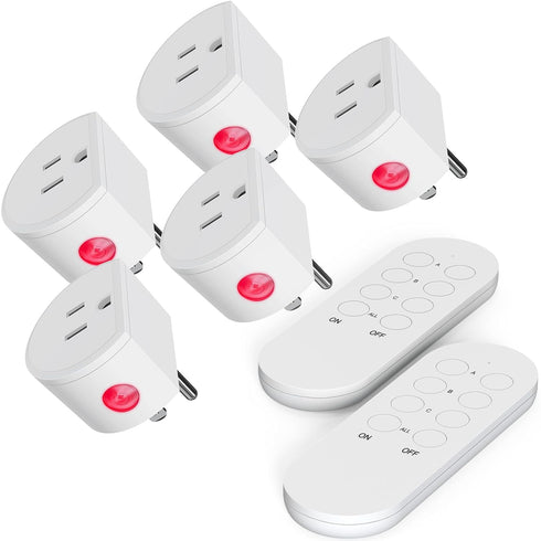 SURNICE Mini Remote Control Outlet Plug, 10A Wireless Light Switch Plug for Household Appliances, 5 Outlets + 2 Remotes