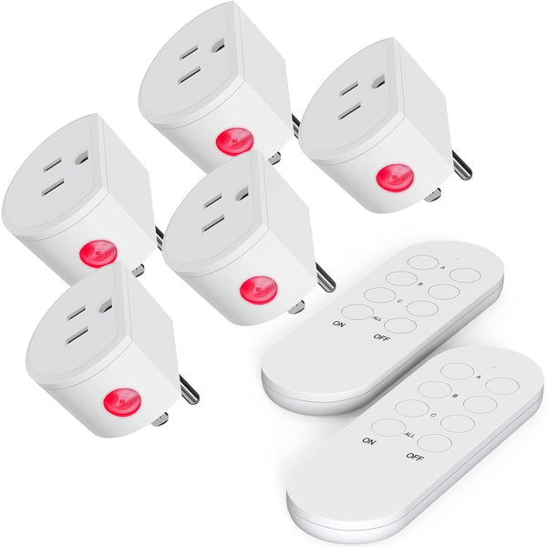 SURNICE Mini Remote Control Outlet Plug, 10A Wireless Light Switch Plug for Household Appliances, 5 Outlets + 2 Remotes