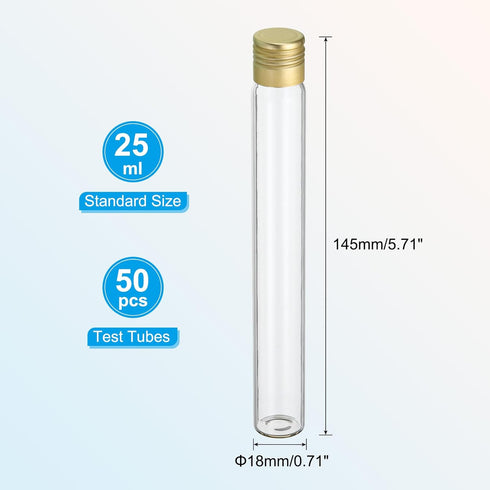 PATIKIL 50pcs 25ml Test Tubes, Glass Clear Round Bottom Containers with Aluminum Cap for Storage