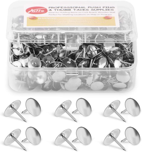Yalis Thumb Tacks 500-count, 3/8-inch Steel Round Push Pins for Corkboard, Silver