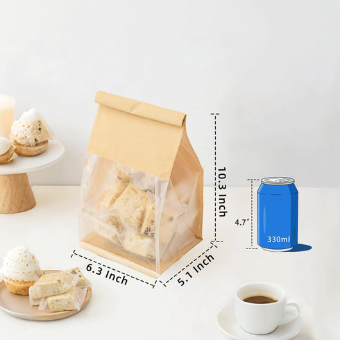 Roppolo 50 6.3 Inch Packing Pcs Brown Kraft Paper Bread Bags with Tin Tie, Small Homemade Bread Bag, Thickened Storage