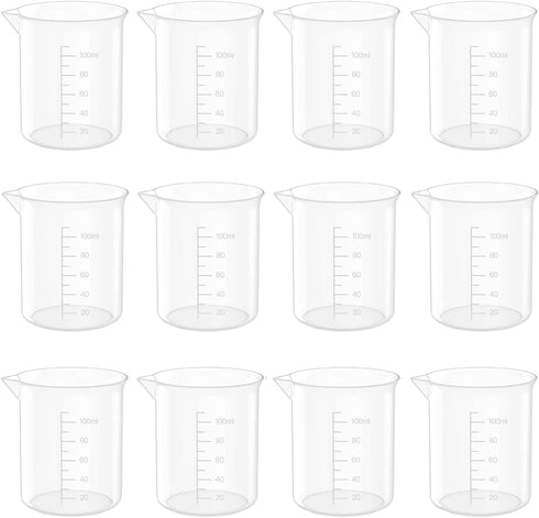 12 Pcs 3.4 Oz Transparent Lab Measuring Cup, 100ml Plastic Beaker Cups for Science Experiments