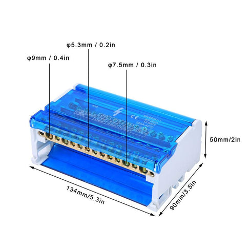 Terminal Block Distribution Box, Din Rail 4-Level Single Phase with Transparent Dust Cover, 125A 500V