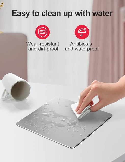 Hard Silver Aluminum Mouse Pad Mat - Ultra Thin Double Side for Gaming and Office (Small 9.05X7.08 Inch)