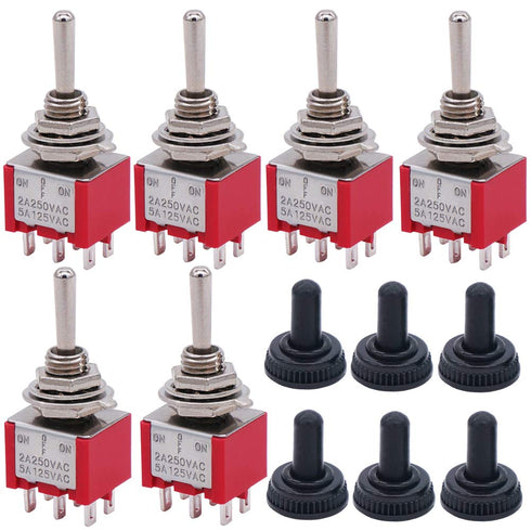 Twidec 6Pcs Mini Momentary Toggle Switch DPDT 3 Position 6 Pins (0N)-Off-(ON) Miniature Toggle Switch with Waterproof