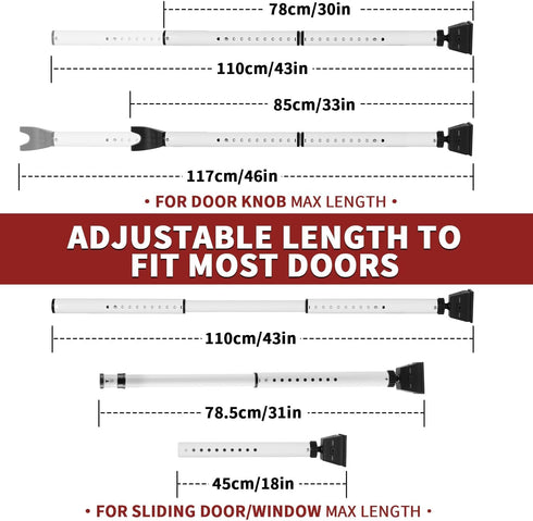 120db Jammer Security Door Stopper with Alarm & Sliding Patio Bar, Loud Alert Adjustable Security Door Security Bar