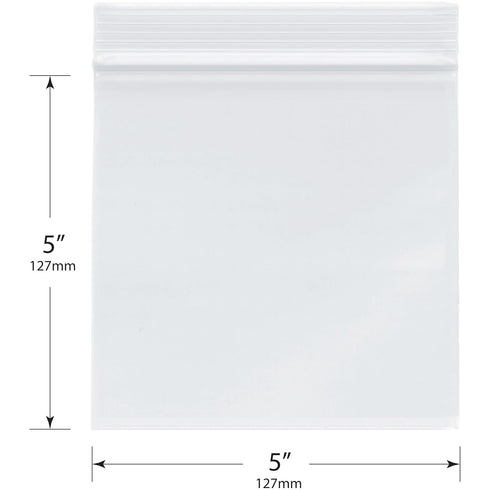 Plymor 5" x 5" Zipper Reclosable Plastic Bags - Pack of 100, 2 Mil