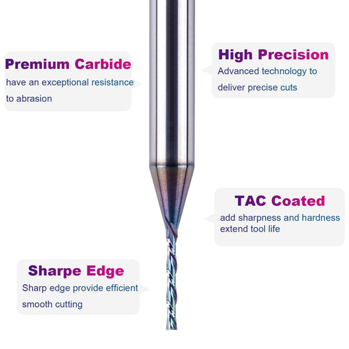 1/16 Inch 1/4 Inch SpeTool Down Cut CNC Router Bits Shank Carbide Spiral Downcut End Mill for Wood Inlay Slot Carving