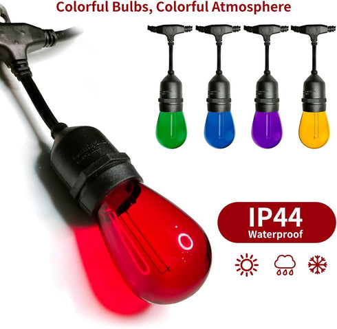 Meconard 15Pack S14 Colored LED String Light Bulbs, 1 Watt Plastic Shatterproof, E26 Medium Base, Multi-Color