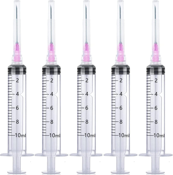 25 Pack 10ml Plastic Syringes with 18Ga, for Scientific Labs and Liquid Measuring Tools, Individually Sealed
