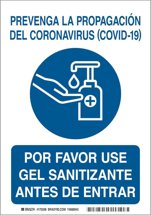 Use Hand Sanitizer Spanish Polyester Sign, 10"H X 7"W, Bl/Wh