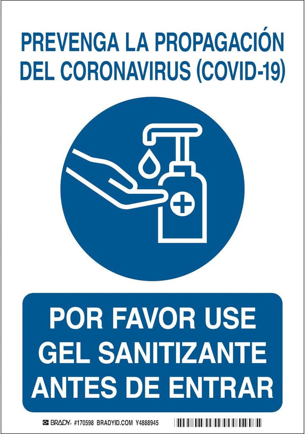 Use Hand Sanitizer Spanish Polyester Sign, 10"H X 7"W, Bl/Wh
