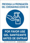 Use Hand Sanitizer Spanish Polyester Sign, 10"H X 7"W, Bl/Wh