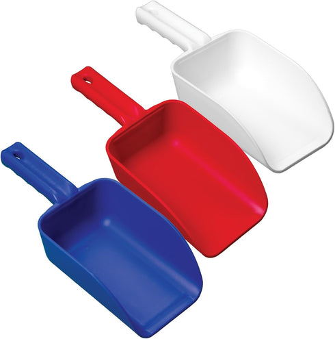 Remco 3 pk Color-Coded Plastic Hand Scoop, 32 Ounce, BPA-Free, Food-Safe, Red/White/Blue