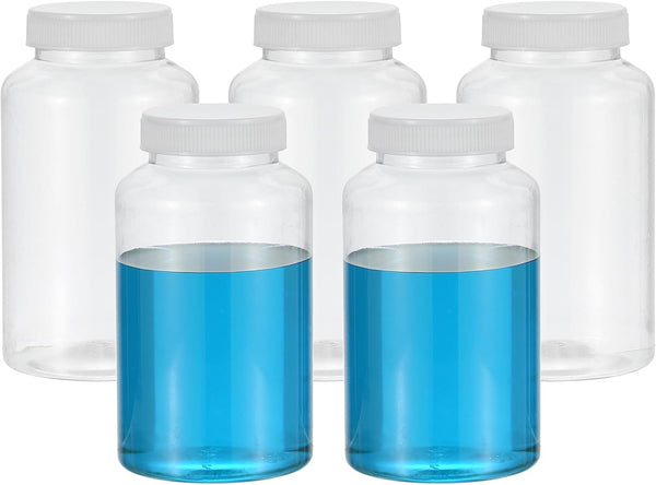 PATIKIL 5 Pcs 500ml Reagent Bottles, PET Wide Mouth Round Bottles with Screw Cap for Lab Storage