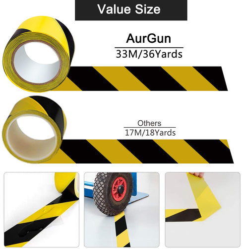 Black & Yellow Hazard Safety Warning Stripe Tape, 2inch x 108Ft High Visibility Barricade Adhesive Tape