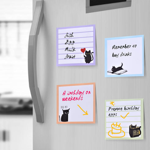 Sticky Notes 3x3 Cute Self-Stick Notes, 6 Pack Funny Black Cat Notepad for Cat Lovers, 480 Sheets Total