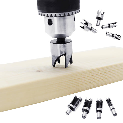 8Pcs Wood Plug Cutter Drill Bit Set, Carbon Steel Titanium Coated Woodworking Chamfer Drill Bits Cutting Tool