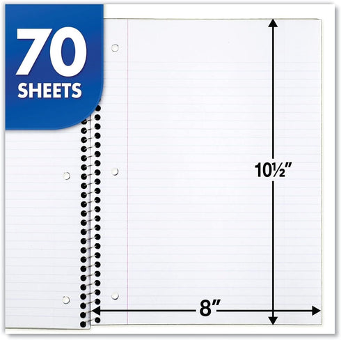 Mead Spiral Notebooks - 24 Pack, 1 Subject, College Ruled Paper, 7-1/2" x 10-1/2", 70 Sheets, Color Will Vary