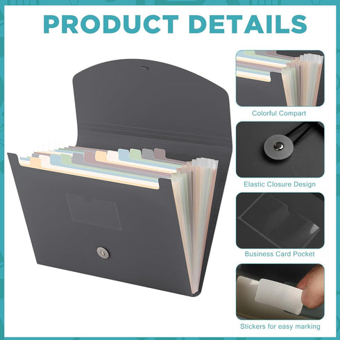 Cholemy Expanding File Folder, 13 Pockets, A4 Letter Size, Plastic Expandable Filing Folders for Office, Home, Classroom