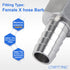 LTWFITTING Stainless Steel 316 Barb Fitting Coupler, 1/2" Hose ID x 1/2" Female NPT (Pack of 5)