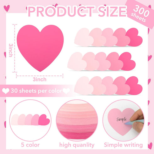 MSHUNKEJI 300 3x3 Pcs Index Card Heart Shaped Note Cards Blank Index Cards Pink Note Cards Colors Study Cards Blank