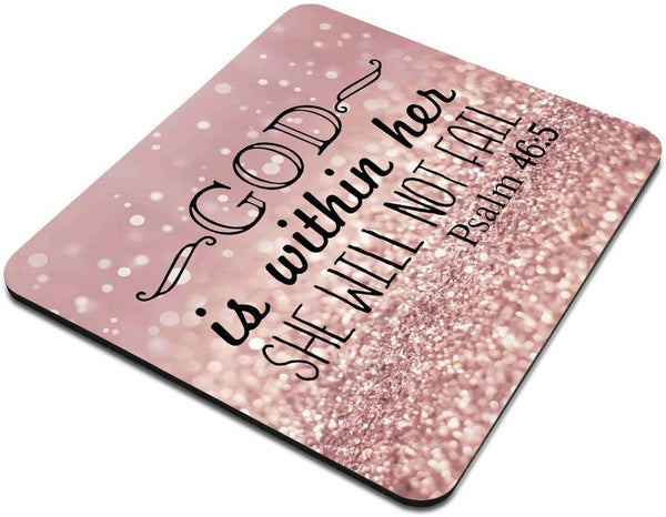 Psalm 46:5 God is Within Her, She Will Not Fall - Bible Verse Mousepad Rubber Gaming Mat 9.5 x 7.9 Inch