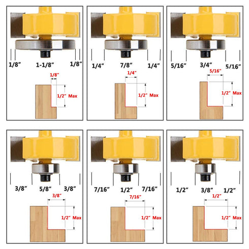 Yakamoz 1/2 Inch Shank Rabbeting Router Bit Set, 6 Bearings for Multiple Depths