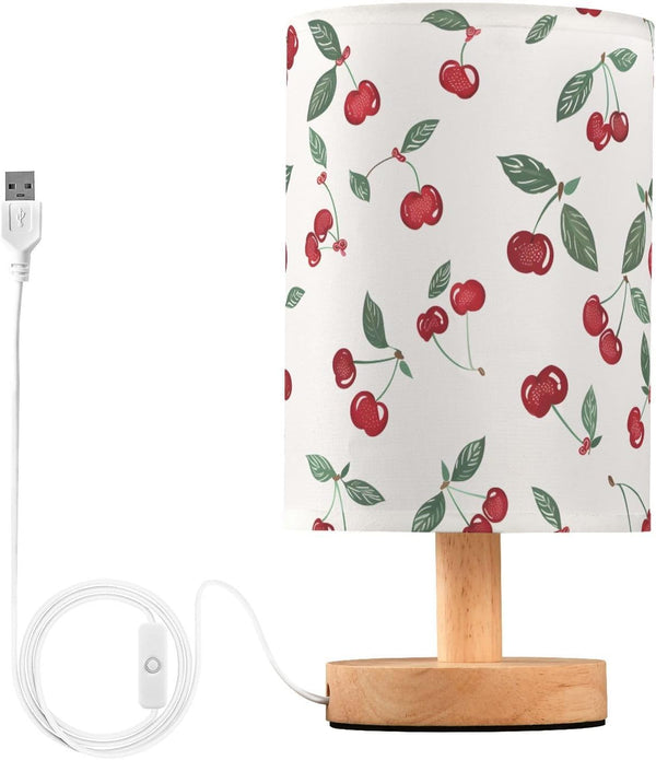 Generic Cherry Pattern Small Desk Lamp for Bedroom Nightstand Bedside Lamps with USB