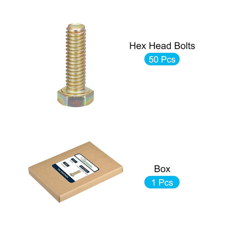 Hex Bolts (1/4-20x1") 50Pcs, Carbon Steel Zinc Plated Fully Threaded, Coarse Thread UNC Hex Head Screw Bolt for