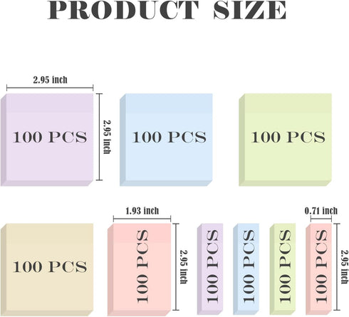 BAYTORY 6 Pads Pastel Sticky Notes, Memo Sticky Note 3 x 3 inch, 3 x 2 inch and 3 x 0.7 inch Colorful Self-Stick Note Easy to Post for Office School Home Study (Morandi)