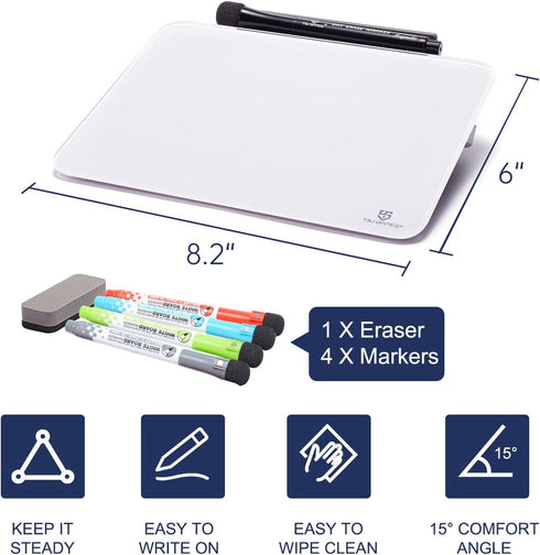 Small Desktop Glass Dry-Erase Whiteboard, 8 x 6 Inches, Tabletop Easel Whiteboard with Stand for Artist and Teacher