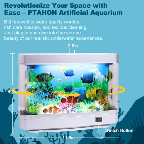 PTAHON Artificial Tropical Fish Decorative Moving Aquarium Lamp - Virtual Ocean Motion. Kids Fake Fish Tank, Baby