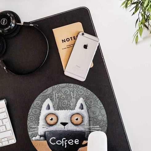 Round Mouse Pad - Anti Slip Rubber Cartoon Coffee Cat Mousepads for Home and Office, 7.9 x 7.9 inches