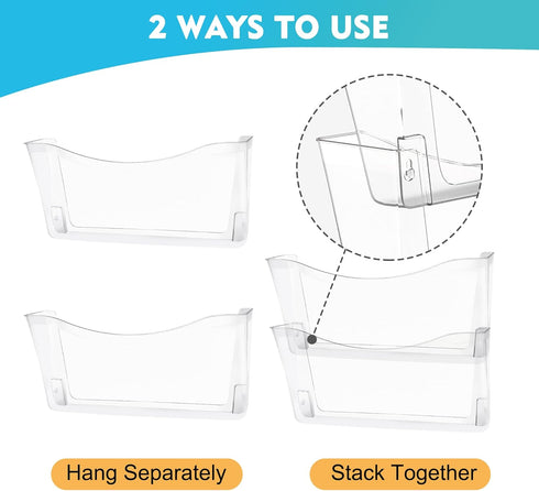 EASEPRES 8 Pack Clear Single Pocket Hanging File Organizer, Plastic Wall Mount Paper Holder for Office, School, Home
