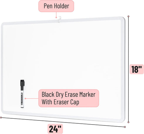 Mr. Pen Dry Erase Board, 18” x 24” with Black Marker, White Frame, Magnetic Whiteboard for Wall Use