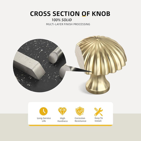 COOLHOOD 2Pcs Drawer Pulls Brass Dressers Knob Cupboard Handle Modern Furniture Handle Round Stripe Bedside Cabinet