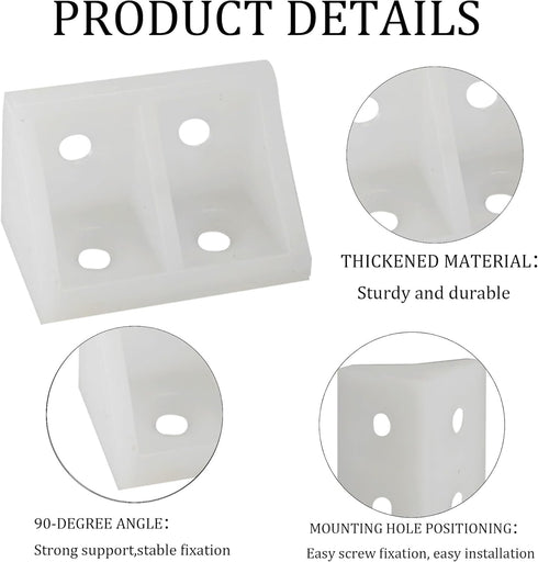 PDETVEO 20PCS 1.29" 0.74" x Plastic Corner Brackets with Screws, L Shape Right Angle Support Brace, White Shelf