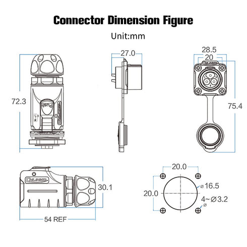 3 Pin Connector, Waterproof Electrical Connectors, Aviation Cable Connector for Industrial & Power