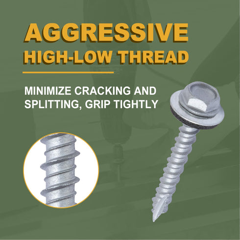 LIONMAX Metal Roofing Screws #10 × 1-1/2 Inch, 300-PCS, Zinc Plated Hex Head Sheet Metal Roof Screws, Rubber Washer