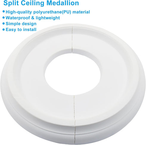 Piutouyar 2 10" 4" White Split Ceiling Medallion, Pcs OD x ID PU Ceiling Light Covers Plate Molded Fixtures Round
