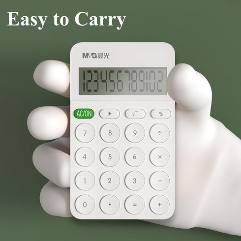 M&G Desk Calculator, 12 Digit with Large LCD Display, Automatic Sleep, Portable Cute for School Home Business (White)