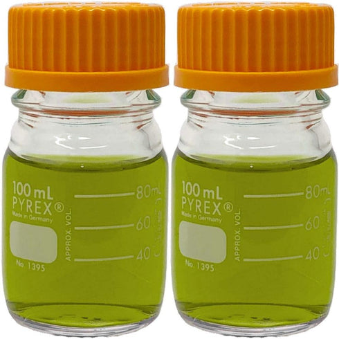 Corning PYREX #1395-100, 100ml Round Media Storage Bottle with GL45 Screw Cap, Pack of 2