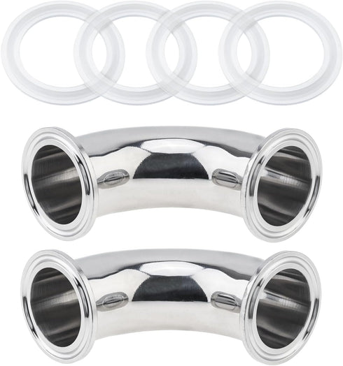 CLAHJQX 2 Pack 1.5 inch SS304 Elbow 90 Set Elbow, 1-1/2 inch Tube OD Sanitary Ferrule Degree Pipe Fitting