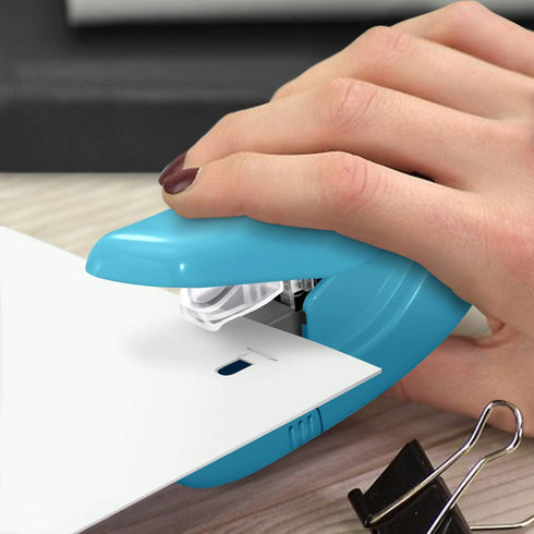 Plus Paper Clinch Compact Staple-Free Stapler in Blue Turquoise for Easy Stapling