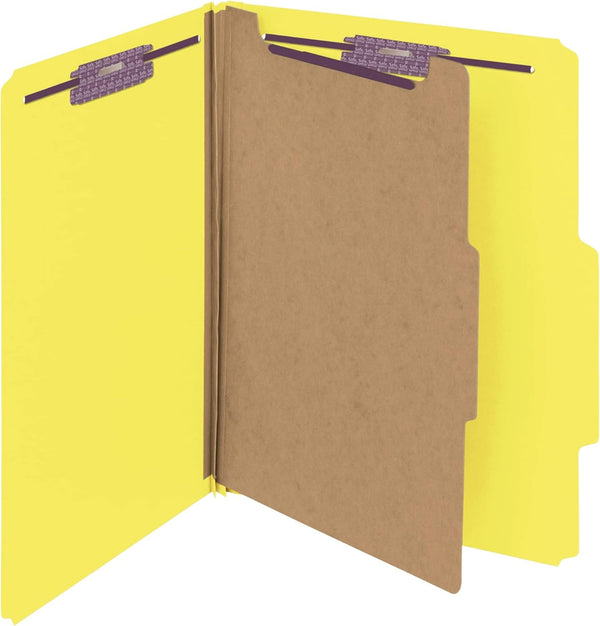 Smead Pressboard Classification File Folder - SafeSHIELD Fasteners, 1 Divider, 2" Expansion, Letter Size, Yellow