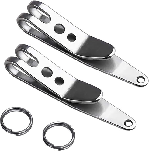 Multi-Purpose Pocket Clip Nano Knife, 2 Pack, Stainless Steel Suspension Clips for Keys, Flashlights, Knives