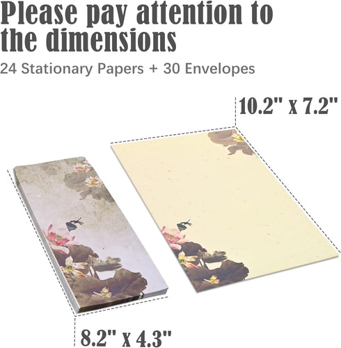 54Pcs Set, 4.3 8.2 BAYTORY Stationery Paper and Envelopes x Chinese Style Envelopes, Love Letter Papers Writing Kit